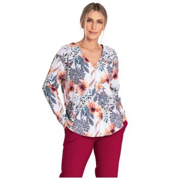 Bluza eleganta  model cu decolteu in V - maneci lungi - multicolor - poliester-elastan