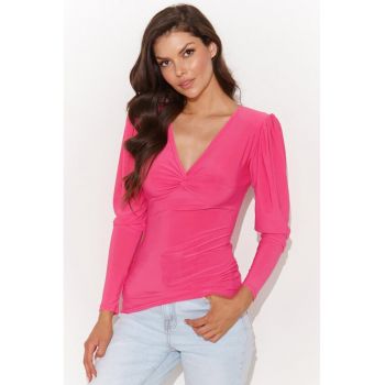 Bluza slim fit cu decolteu in V si detaliu rasucit