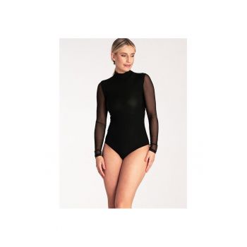 Body  poliester - maneci lungi din plasa - guler ridicat - spate cu deschidere lacrima - negru