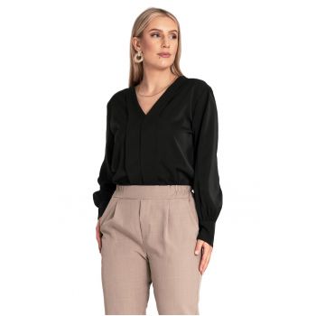 Camasa eleganta  neagra - din poliester - cu maneci lungi - decolteu in V -