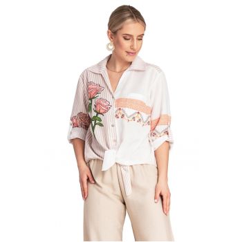 Camasa  supradimensionata cu imprimeu floral - bej - material poliester - stil boho -