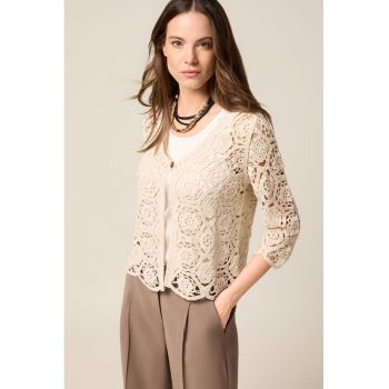 Cardigan cu broderie si maneci medii