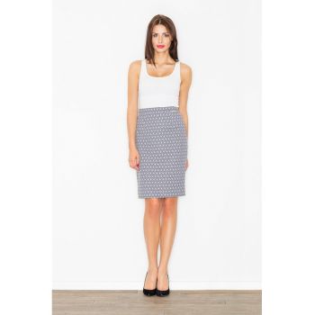 Fusta creion  M516 - model geometric - eleganta - poliester - alb - albastru