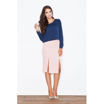 Fusta  creion roz - eleganta - cu fante - poliester