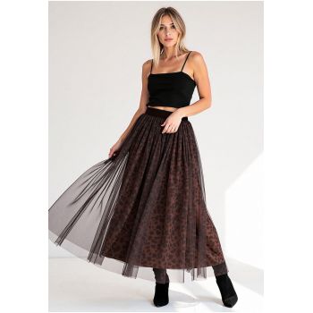 Fusta midi -  culoare maro - material poliester -