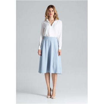 Fusta midi  evazata - albastru deschis - poliester -