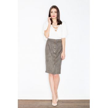 Fusta midi  gri - cu nasturi - poliester 95% - elastan 5%