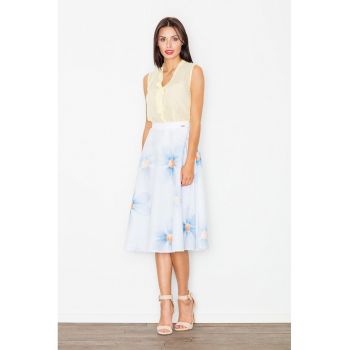 Fusta midi  M495 - florala - albastra - poliester 100%