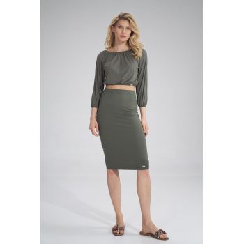 Fusta midi  M793 - mulata - verde - viscoza - talie inalta -
