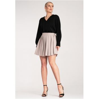 Fusta mini -  plisata - bej - poliester -