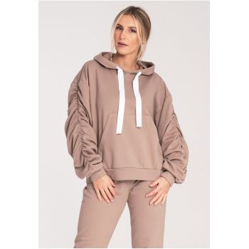 Hanorac dama -  M1055 - maneci largi - bej - bumbac