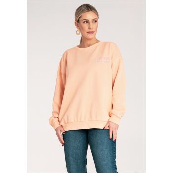 Hanorac de dama  larg - portocaliu - bumbac/poliester - cu broderie -
