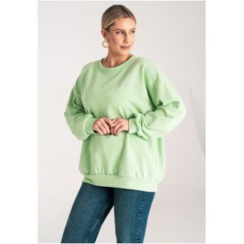 Hanorac de dama  larg - verde - broderie - bumbac/poliester -