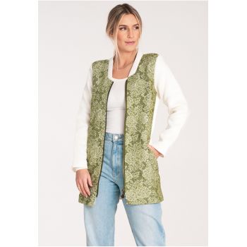 Jacheta dama M1062 -  Lana/Poliester - Alb/Verde