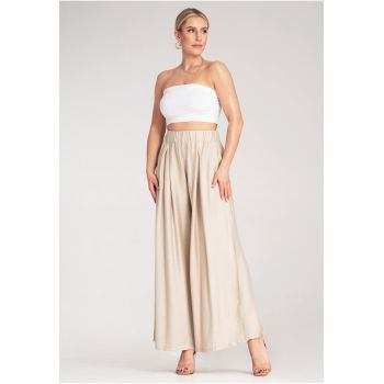 Pantaloni dama -  bej - talie inalta - lati - vara -