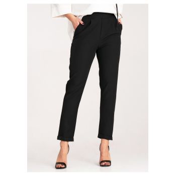 Pantaloni dama  drepti - cu talie inalta - negri - din poliester si elastan -