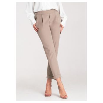 Pantaloni dama  drepti - talie inalta - bej - poliester-elastan -