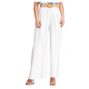 Pantaloni dama -  eleganti - alb - poliester -