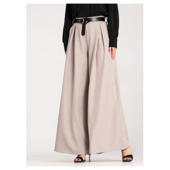 Pantaloni dama  eleganti - talie inalta - bej - poliester/elastan -