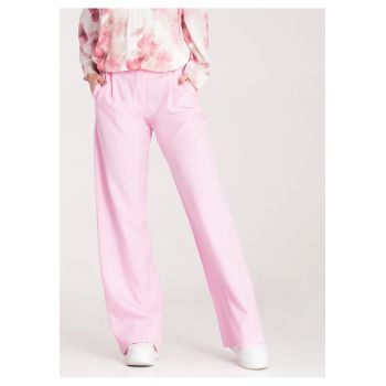Pantaloni dama -  eleganti - talie inalta - roz - poliester/elastan -