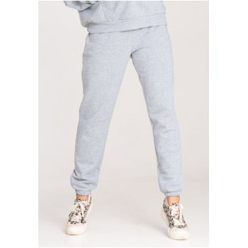 Pantaloni dama  gri - bumbac - talie elastica -