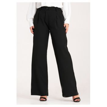 Pantaloni dama -  negri - talie inalta - croiala larga - material poliester/elastan -
