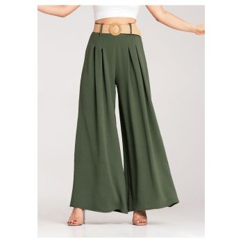 Pantaloni dama -  verzi - cu curea - poliester -