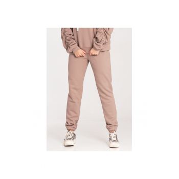 Pantaloni sport dama  bej - bumbac 100% - talie elastica - design minimalist -
