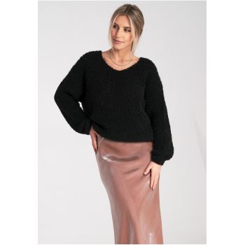Pulover dama  boucle - negru - material moale - maneca lunga -