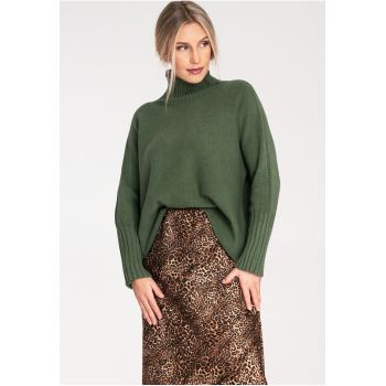 Pulover dama  elegant - guler inalt - verde - material delicat -