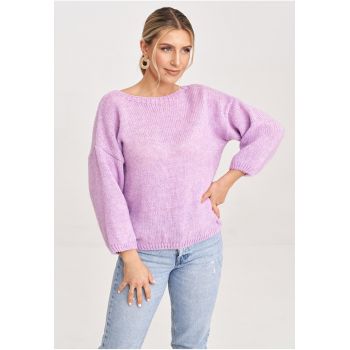 Pulover dama  M993 - violet - croiala clasica - detaliu decorativ - amestec acril - poliester - lana - nylon -