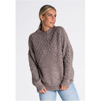 Pulover oversize dama -  model M982 - 85% acril - 15% nailon - culoare maro -