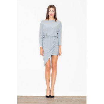 Rochie  asimetrica - eleganta - gri - cu maneci lungi - poliester