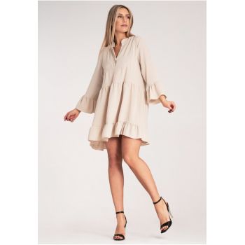Rochie boho  volane - bej - poliester -