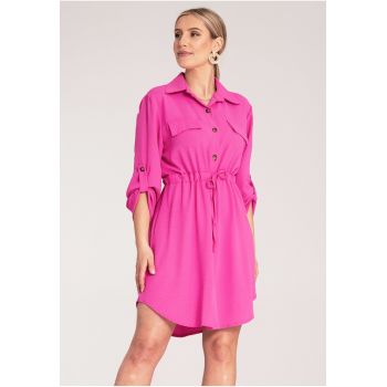 Rochie camasa dama -  fucsia - poliester -
