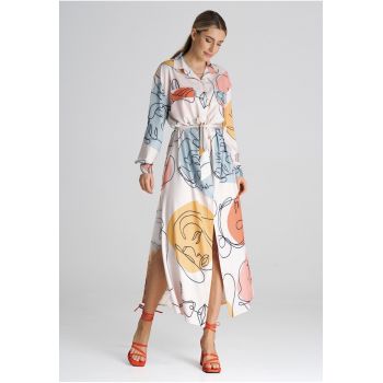 Rochie camasa lunga  M1000 - cu curea - multicolor - poliester 97% - elastan 3% -