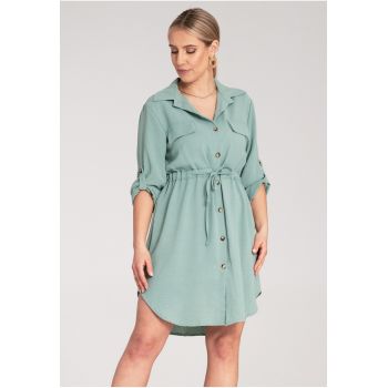 Rochie camasa  menta - croiala lejera - maneci lungi - 95% poliester - 5% elastan -