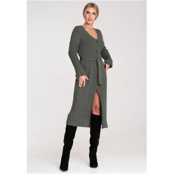 Rochie  cu nasturi - verde olive - viscoza -