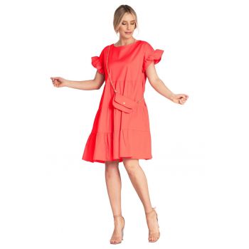 Rochie de vara -  M1182 - volane - rosu - bumbac/elastan -