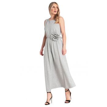Rochie eleganta  fara maneci - motiv floral - gri - poliester/spandex/viscoza -