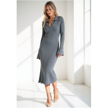 Rochie  eleganta - tricotata - viscoza - gri -