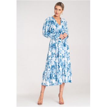 Rochie -  florala - poliester - albastra - material usor -