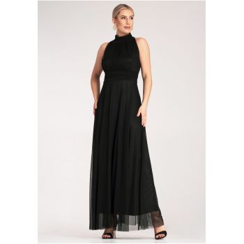 Rochie lunga de seara -  neagra - poliester -