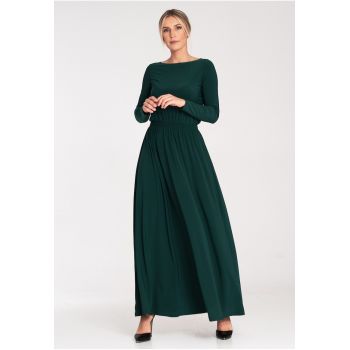 Rochie lunga  verde - cu maneci lungi - poliester -