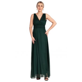 Rochie maxi de seara -  cu volane - verde - poliester/elastan -