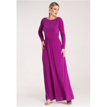 Rochie maxi -  fucsia - maneci lungi - poliester