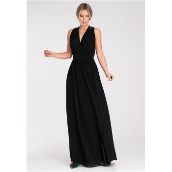 Rochie maxi -  poliester - neagra -