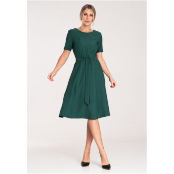 Rochie midi  A-line - eleganta - verde - poliester