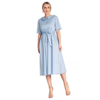 Rochie midi -  albastra - bumbac - croiala simpla - inchidere cu nasturi -