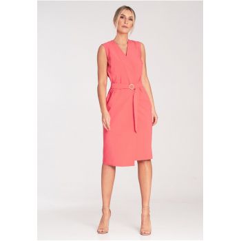 Rochie midi  cu centura - poliester